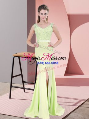 Suitable Sleeveless Sweep Train Zipper Beading and Lace Evening Party Dresses