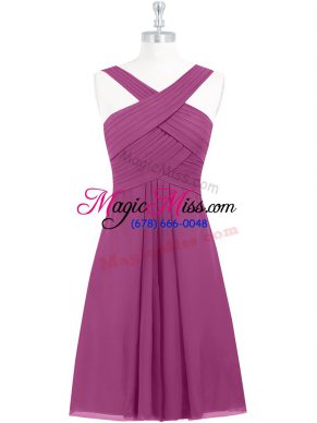 Knee Length Zipper Homecoming Dress Fuchsia for Prom and Party and Military Ball with Pleated