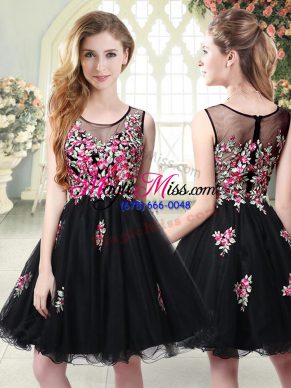 Stunning Black Scoop Neckline Embroidery Homecoming Dress Sleeveless Zipper