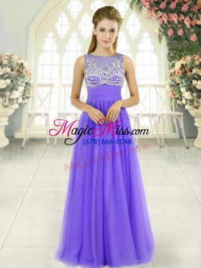 Scoop Sleeveless Formal Evening Gowns Floor Length Beading Lavender Tulle