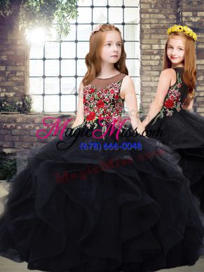 Tulle Sleeveless Floor Length Pageant Dresses and Embroidery and Ruffles