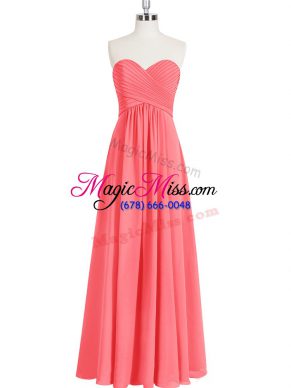 Spectacular Floor Length Empire Sleeveless Watermelon Red Prom Party Dress Zipper
