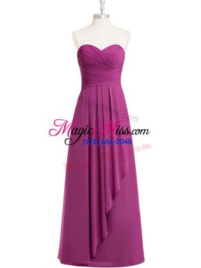 Fuchsia Prom Party Dress Prom and Party and Military Ball with Ruching Sweetheart Sleeveless Zipper