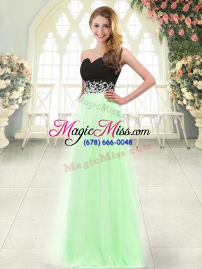 Floor Length Zipper Prom Dresses Light Blue for Prom and Party with Appliques