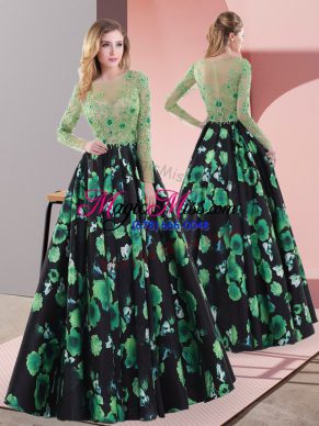 Glittering Appliques Homecoming Dress Multi-color Lace Up Long Sleeves Floor Length