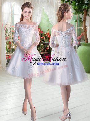 Excellent Knee Length White Prom Party Dress Off The Shoulder Half Sleeves Lace Up