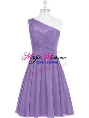 Eye-catching Lavender One Shoulder Neckline Lace Prom Gown Sleeveless Side Zipper