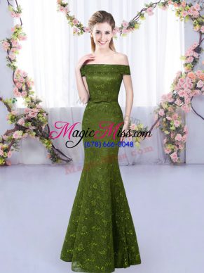 Colorful Sleeveless Floor Length Lace Lace Up Wedding Party Dress with Olive Green