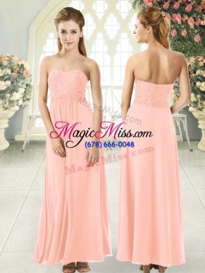 Peach Empire Chiffon Sweetheart Sleeveless Lace Ankle Length Zipper Prom Party Dress