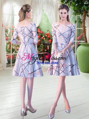 Fabulous Scoop Half Sleeves Lace Up Prom Dress Grey