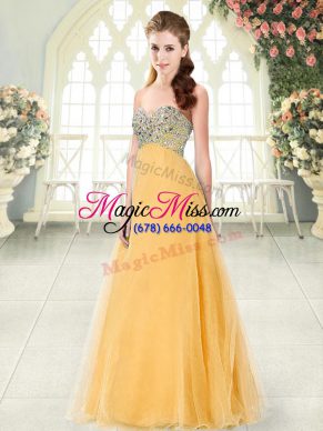 A-line Prom Evening Gown Orange Sweetheart Tulle Sleeveless Floor Length Lace Up