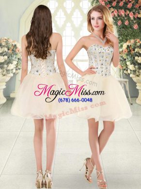 Low Price Tulle Sweetheart Sleeveless Lace Up Beading Evening Dress in Champagne