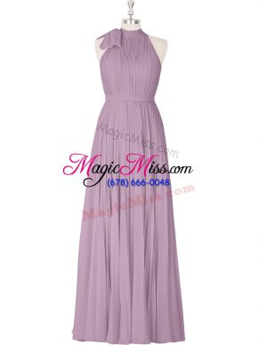 Flirting Purple A-line High-neck Sleeveless Ruching Floor Length Zipper Prom Gown