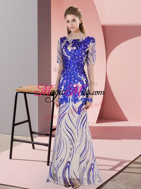 Custom Made Half Sleeves Appliques and Sequins Zipper Prom Dresses