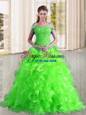 Quinceanera Gown Organza Sweep Train Sleeveless Beading and Lace and Ruffles