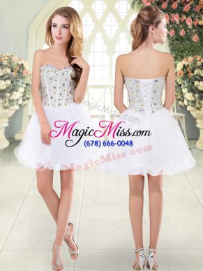 Artistic Sweetheart Sleeveless Prom Dress Mini Length Beading White Tulle