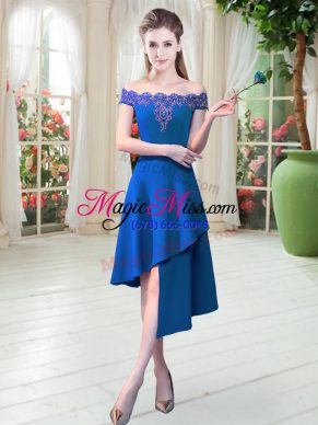 Inexpensive Asymmetrical Zipper Royal Blue for Prom and Party with Appliques