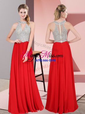 Low Price Red Scoop Zipper Beading and Lace Prom Dresses Sleeveless