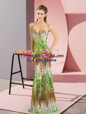 Fantastic Multi-color Sleeveless Sweep Train Lace Up Evening Dress for Prom and Party and Military Ball
