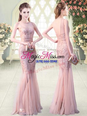 Pink Scoop Backless Sequins Prom Evening Gown Sleeveless