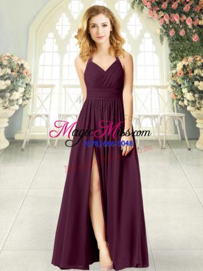 Pretty Burgundy Sleeveless Chiffon Zipper Womens Evening Dresses for Prom and Party