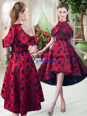 Lovely Halter Top Sleeveless Zipper Dress for Prom Red