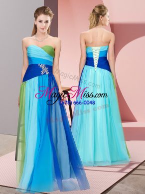 Pretty Floor Length Empire Sleeveless Multi-color Prom Gown Lace Up