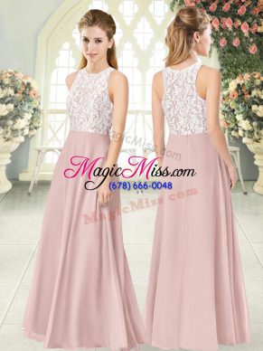 Decent Pink Sleeveless Chiffon Zipper for Prom and Party