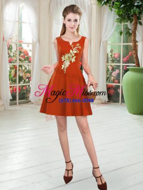 Mini Length Rust Red Prom Dresses Scoop Sleeveless Zipper