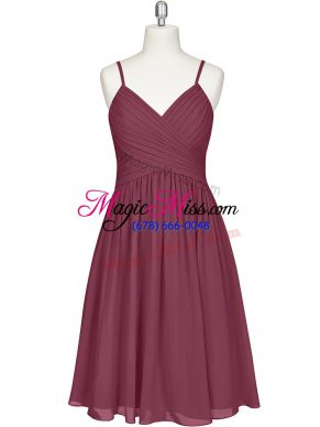 Extravagant Burgundy Prom Dress Prom and Party and Military Ball with Pleated Spaghetti Straps Sleeveless Zipper