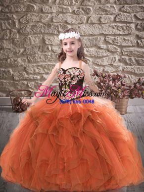 Glorious Rust Red Sleeveless Tulle Lace Up Little Girl Pageant Dress for Party and Wedding Party