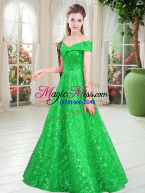 Enchanting Green Off The Shoulder Neckline Beading Evening Dress Sleeveless Lace Up