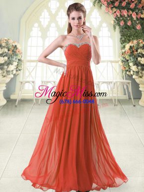 Beauteous Rust Red Sleeveless Floor Length Beading Zipper Prom Gown