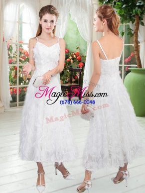 Sleeveless Tea Length Prom Dress and Ruffles