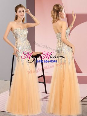 Perfect Orange Zipper Prom Party Dress Beading Sleeveless Floor Length