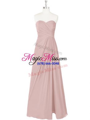 Pink Sleeveless Ruching Floor Length Evening Dress