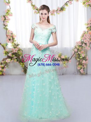 Off The Shoulder Cap Sleeves Lace Up Wedding Party Dress Apple Green Tulle