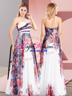 Colorful Floor Length Empire Sleeveless White Homecoming Dress Lace Up