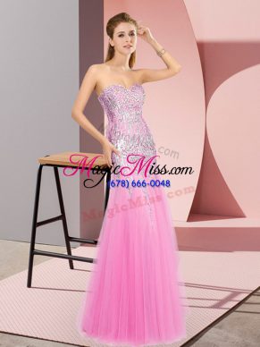Tulle Sweetheart Sleeveless Zipper Beading Evening Gowns in Rose Pink