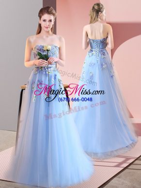 Custom Made Tulle Sleeveless Floor Length Prom Gown and Appliques