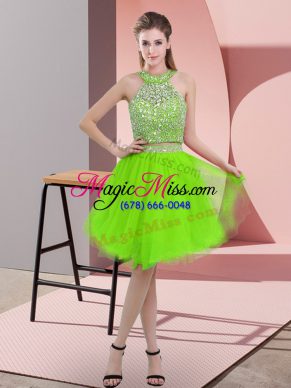 Most Popular Backless Prom Evening Gown Beading Sleeveless Knee Length