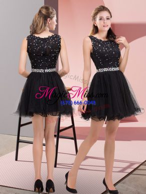 Gorgeous Black Zipper Prom Dresses Beading Sleeveless Mini Length