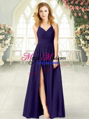 Inexpensive Halter Top Sleeveless Zipper Dress for Prom Purple Chiffon