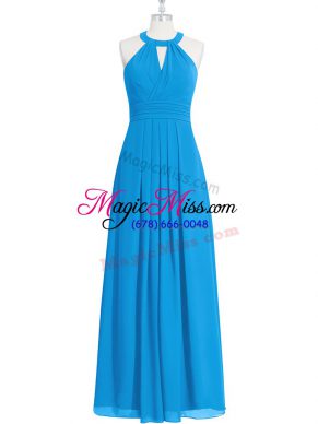 Floor Length Empire Sleeveless Blue Prom Dresses Zipper