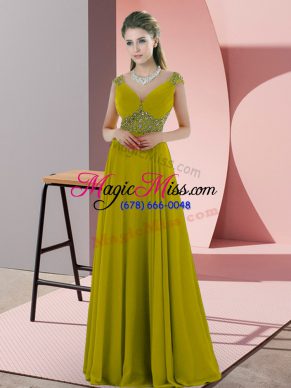 Floor Length Empire Cap Sleeves Olive Green Prom Party Dress Backless