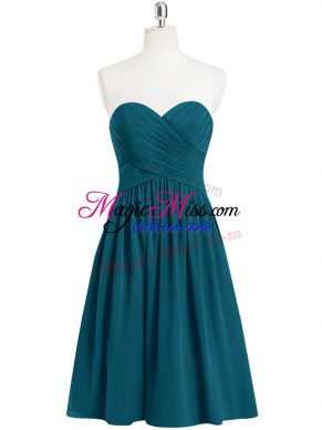 Sleeveless Chiffon Knee Length Zipper Homecoming Dress in Teal with Pleated