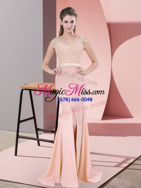 Simple Sleeveless Sweep Train Zipper Beading and Lace