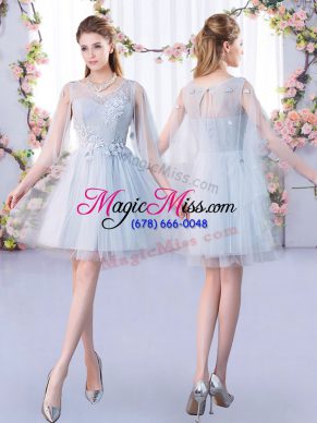 Custom Design Grey 3 4 Length Sleeve Lace Mini Length Wedding Party Dress
