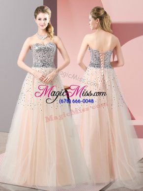 Sweetheart Sleeveless Lace Up Peach Tulle