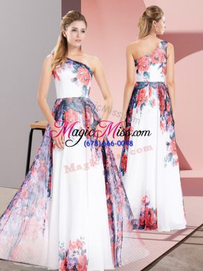 White Chiffon Zipper Dress for Prom Sleeveless Floor Length Pattern